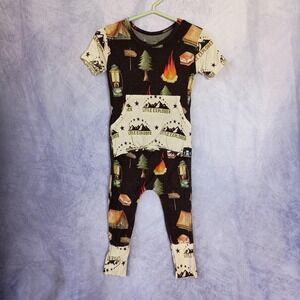 Ready Set Romper Camping Print Short Sleeve Bamboo Romper